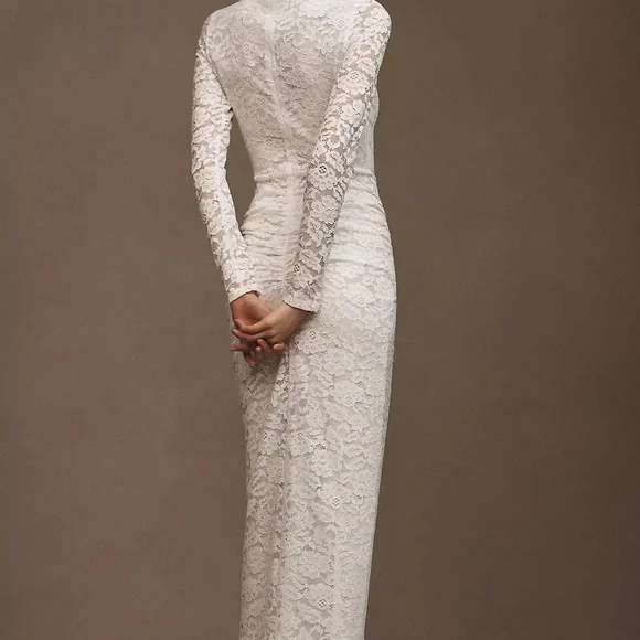 NWT Ronny Kobo Scorpio Ruched Laced Maxi Dress (White, XS) - Picture 2 of 3